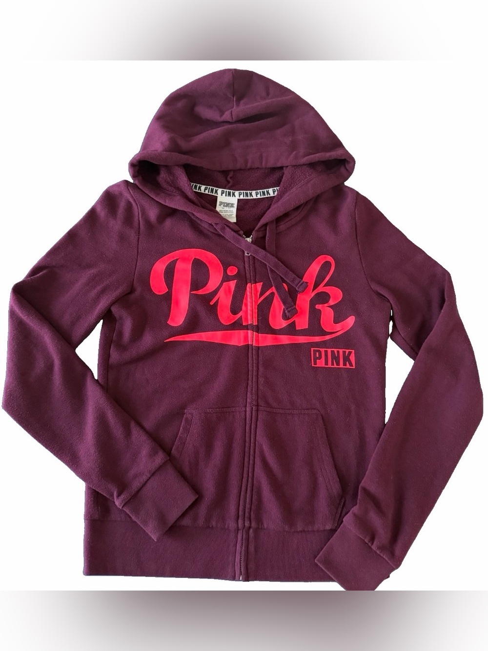PINK Victoria's Secret Burgundy Zip Hoodie with Pink Logo